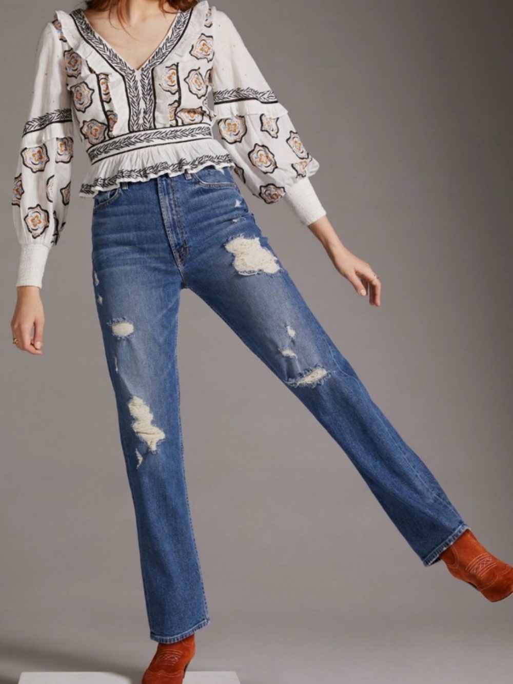 Mother Superior Jeans Womens 26 High Waisted Study Hover Straight Leg Ripped 90s